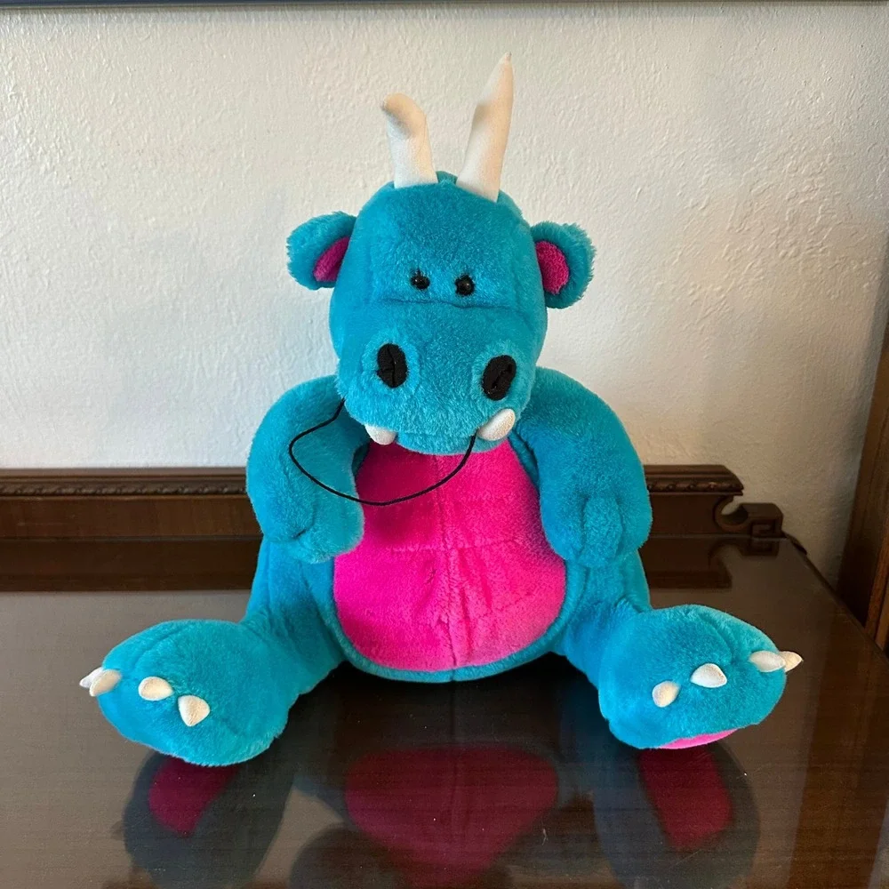 Vintage 1991 Fat Dragons DLC Turquoise Blue Pink Plush Stuffed Animal 16 Inch
